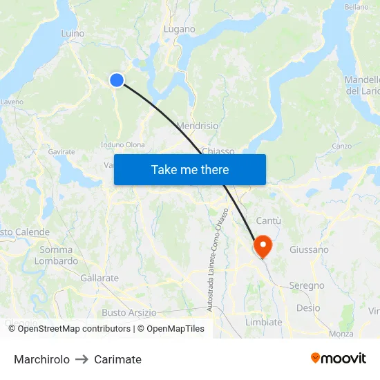 Marchirolo to Carimate map