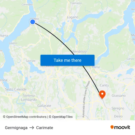 Germignaga to Carimate map