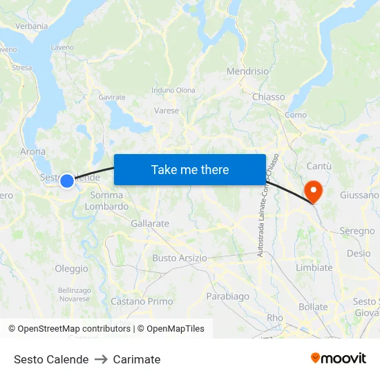 Sesto Calende to Carimate map