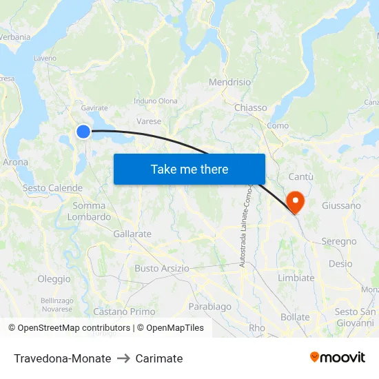 Travedona-Monate to Carimate map