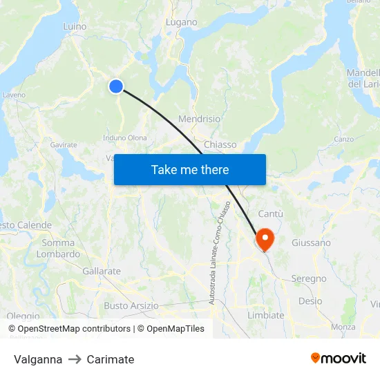 Valganna to Carimate map