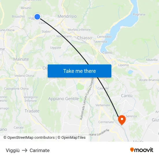 Viggiù to Carimate map