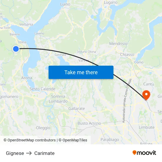 Gignese to Carimate map