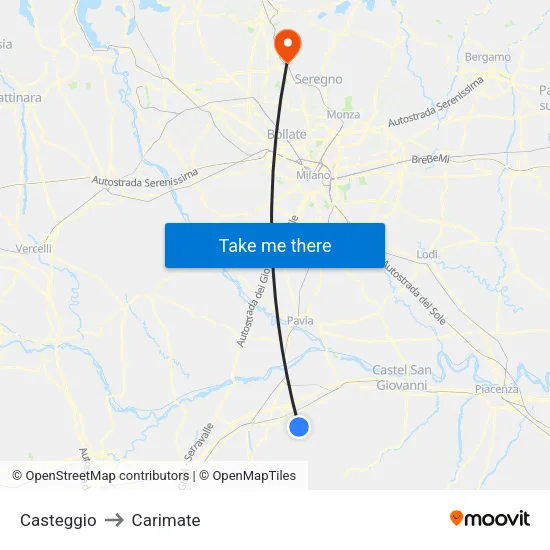 Casteggio to Carimate map