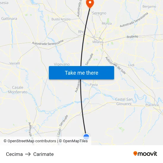 Cecima to Carimate map