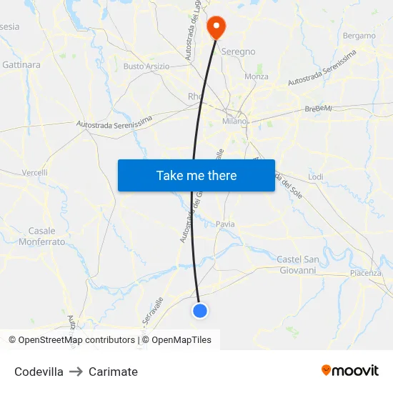 Codevilla to Carimate map