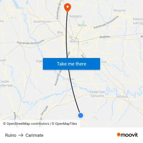 Ruino to Carimate map