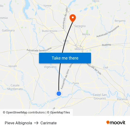 Pieve Albignola to Carimate map