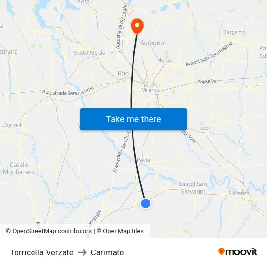 Torricella Verzate to Carimate map