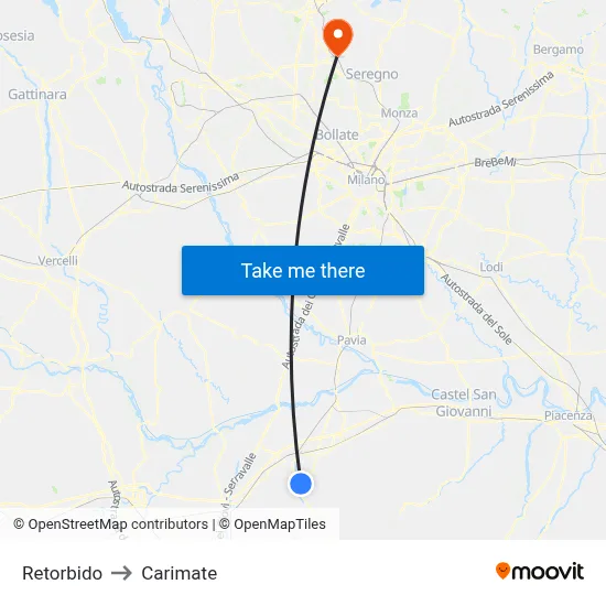 Retorbido to Carimate map