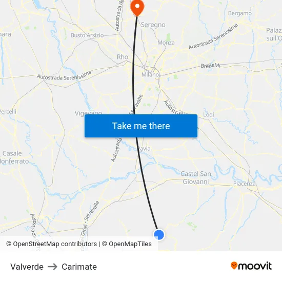 Valverde to Carimate map