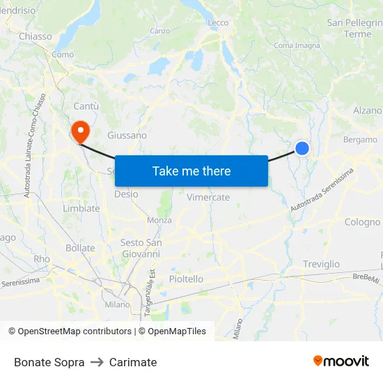 Bonate Sopra to Carimate map