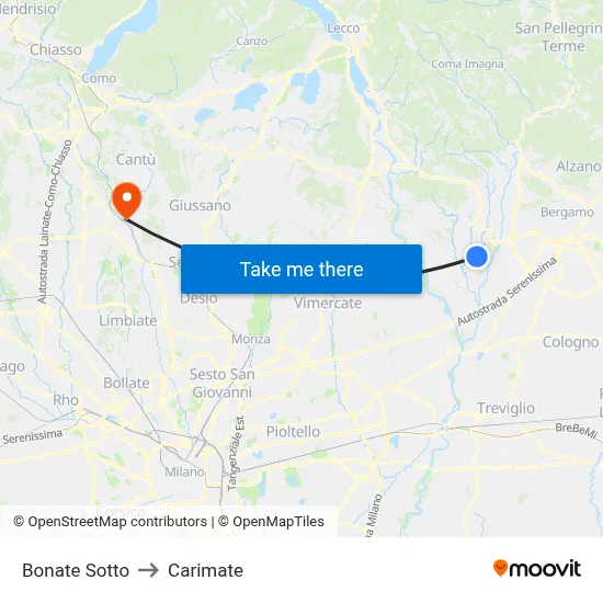 Bonate Sotto to Carimate map