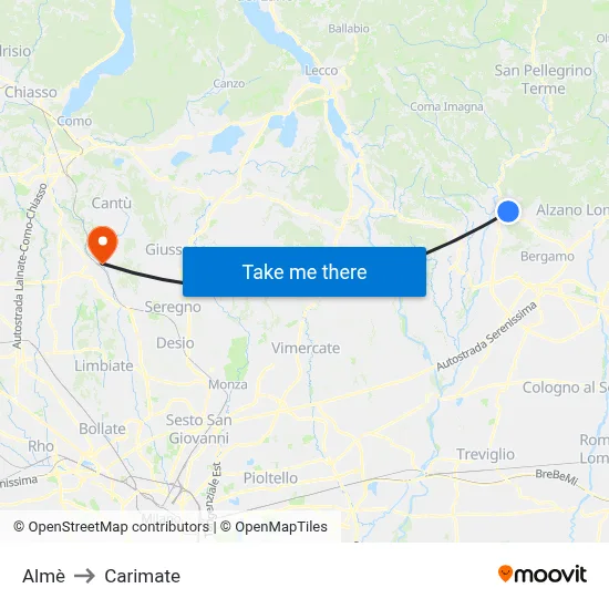 Almè to Carimate map