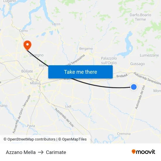 Azzano Mella to Carimate map