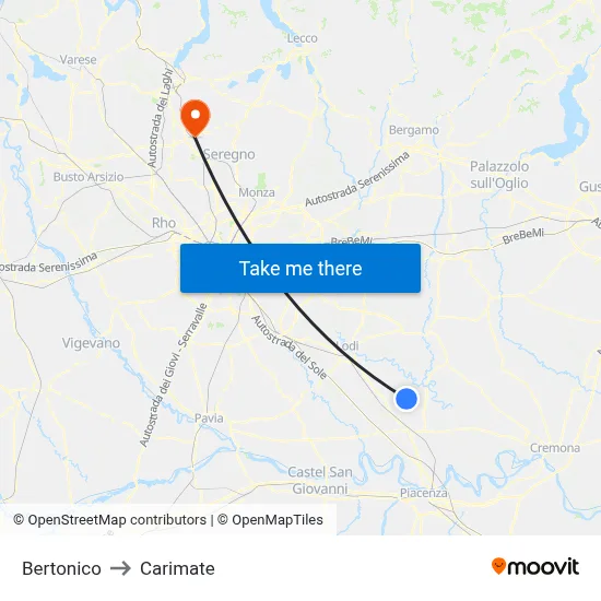Bertonico to Carimate map