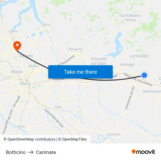 Botticino to Carimate map