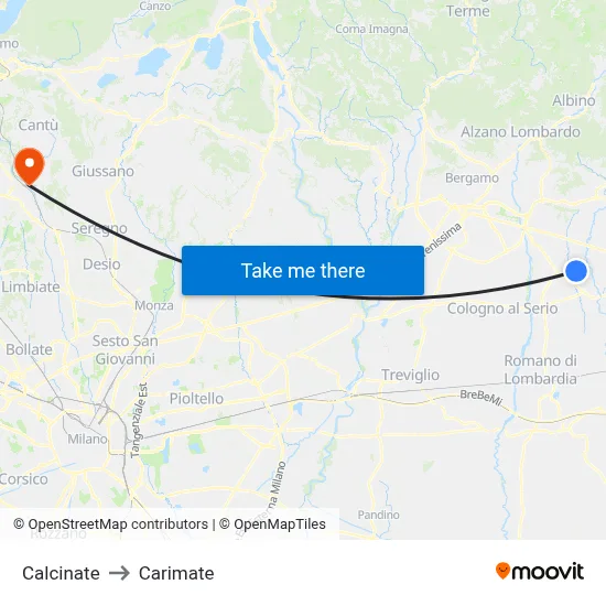Calcinate to Carimate map
