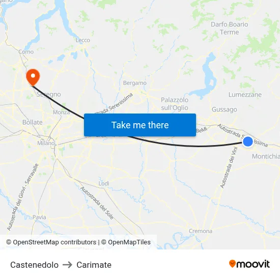 Castenedolo to Carimate map
