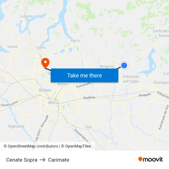 Cenate Sopra to Carimate map