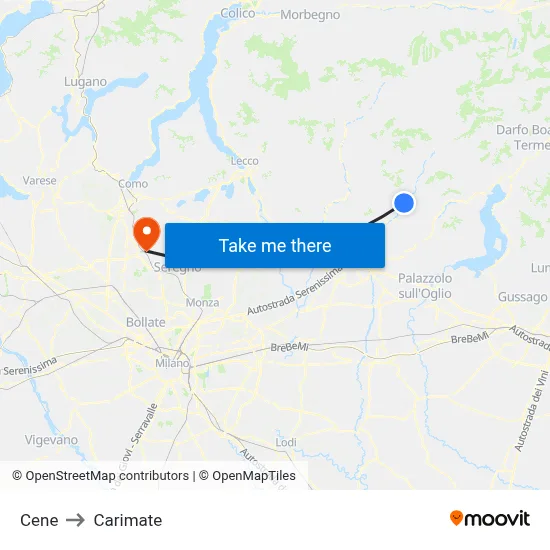 Cene to Carimate map