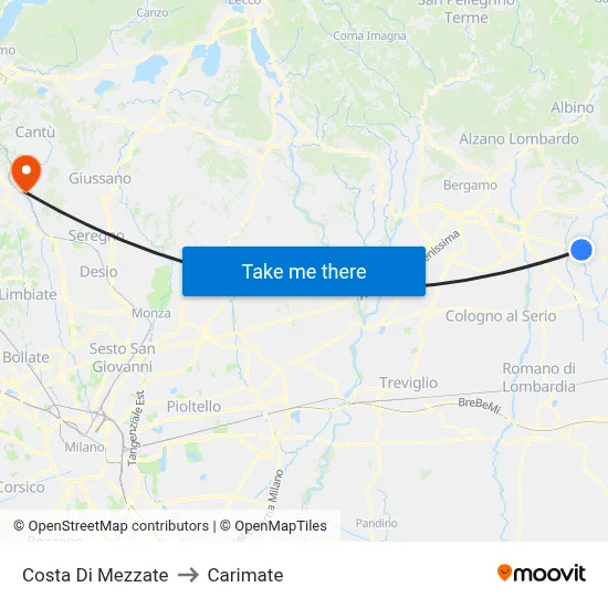 Costa di Mezzate to Carimate map