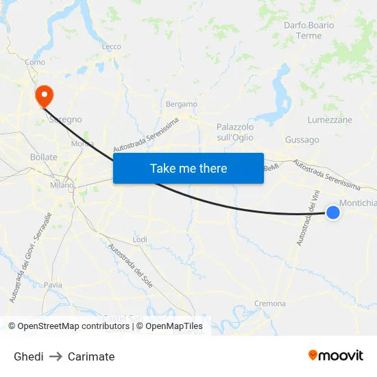 Ghedi to Carimate map