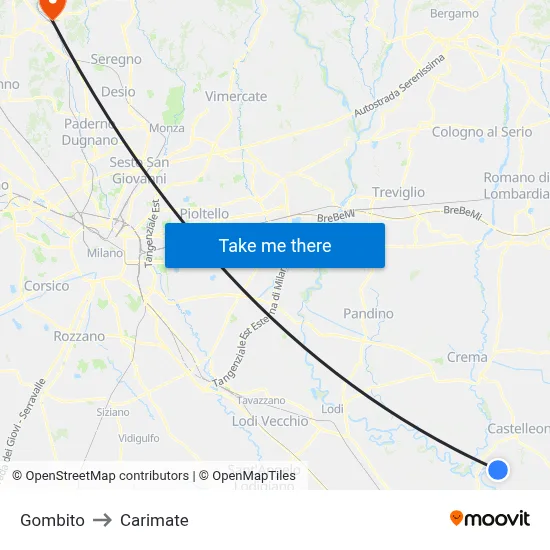 Gombito to Carimate map
