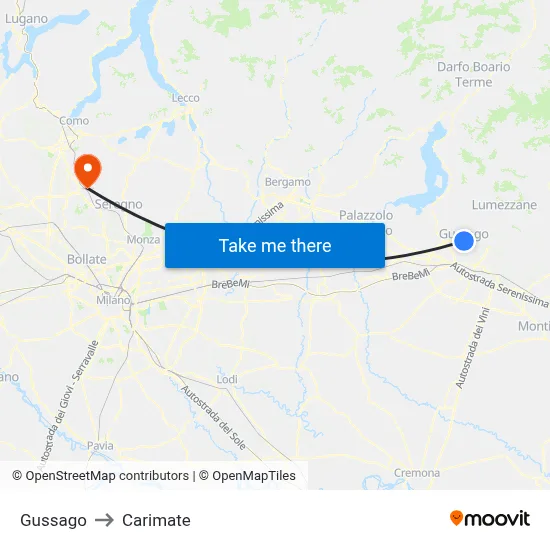 Gussago to Carimate map