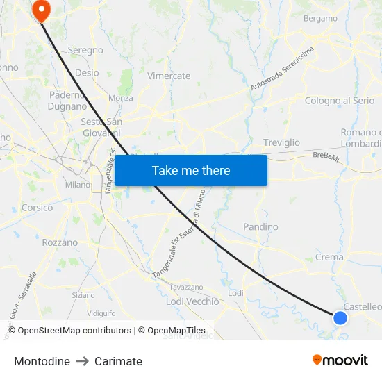 Montodine to Carimate map