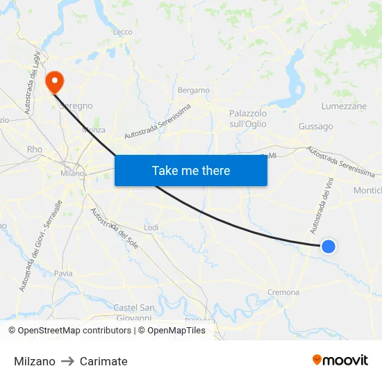 Milzano to Carimate map