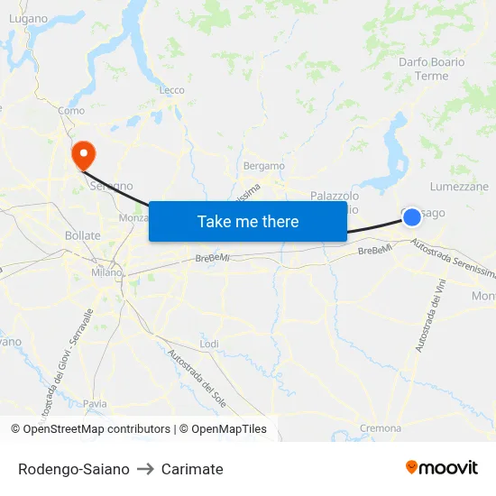 Rodengo-Saiano to Carimate map