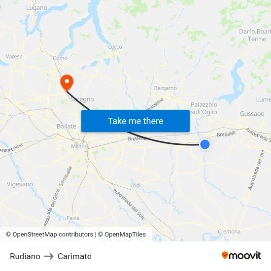 Rudiano to Carimate map