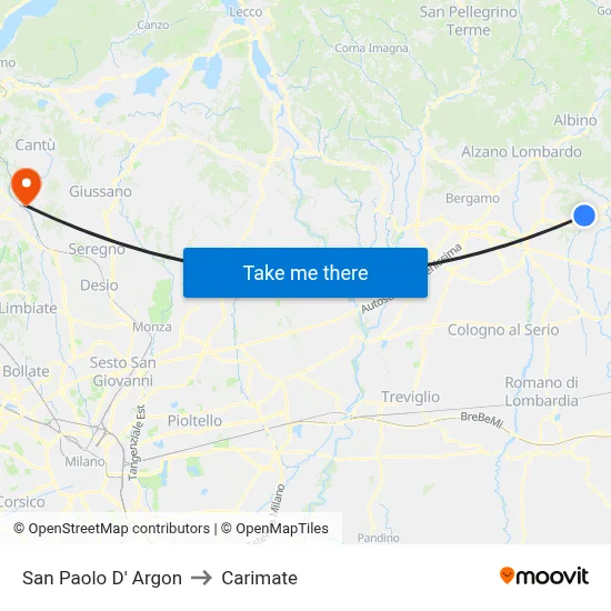 San Paolo D' Argon to Carimate map