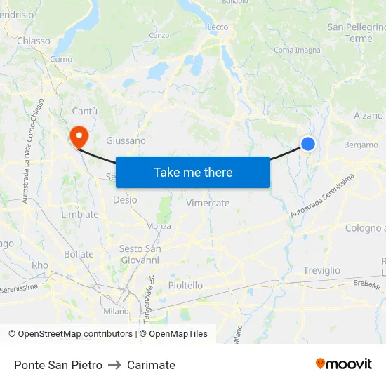 San Pietro Bridge to Carimate map