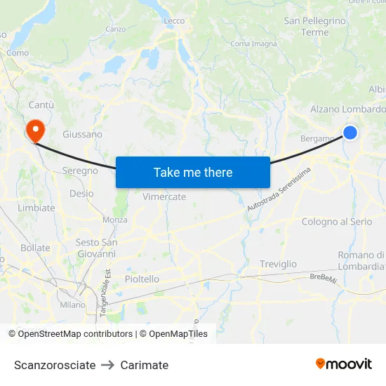Scanzorosciate to Carimate map