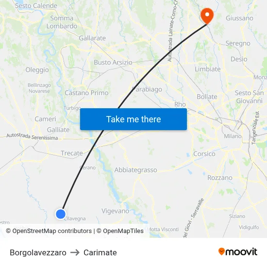 Borgolavezzaro to Carimate map