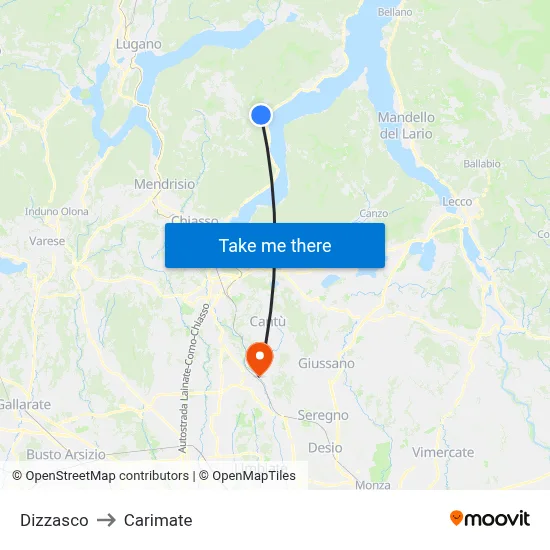 Dizzasco to Carimate map