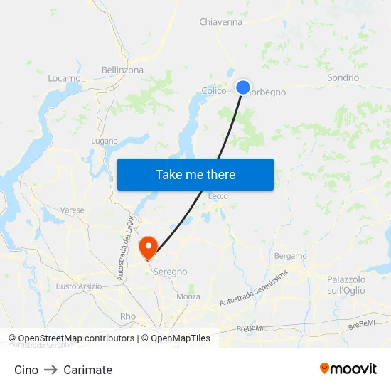 Cino to Carimate map