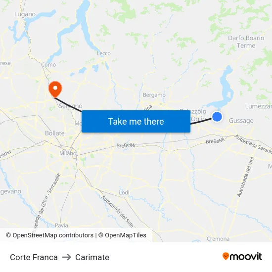 Corte Franca to Carimate map