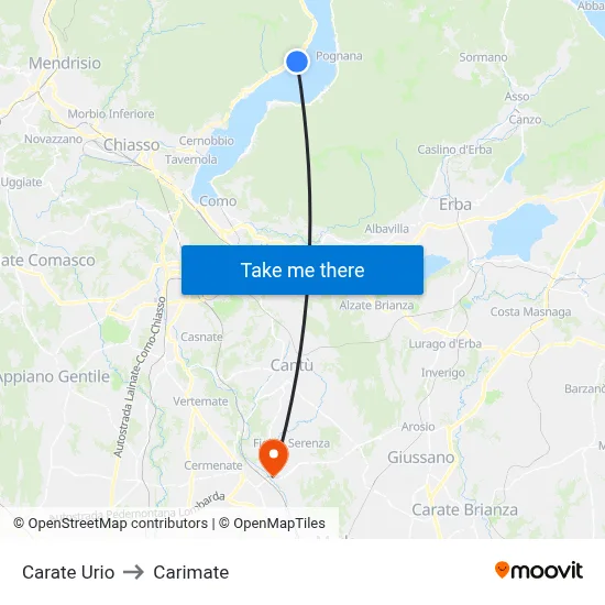 Carate Urio to Carimate map