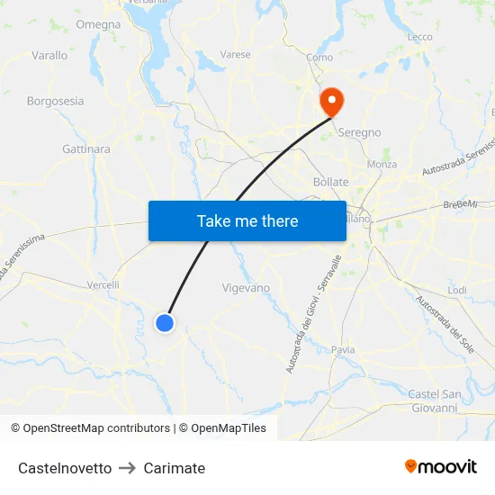 Castelnovetto to Carimate map