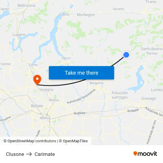Clusone to Carimate map