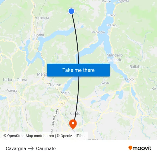 Cavargna to Carimate map