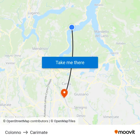 Colonno to Carimate map