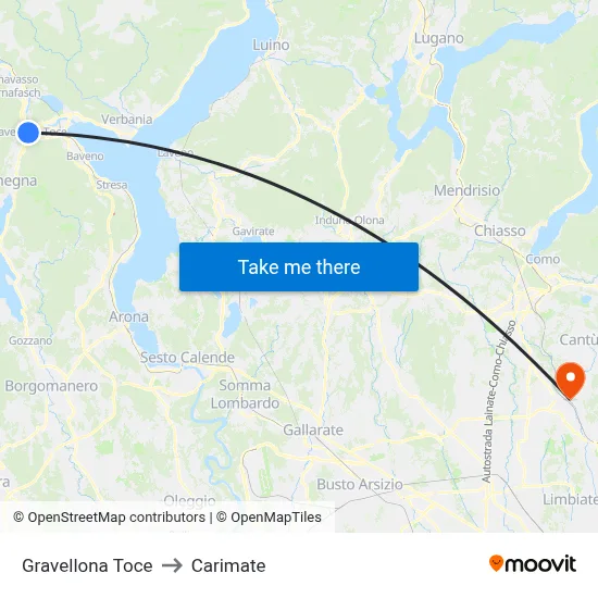 Gravellona Toce to Carimate map