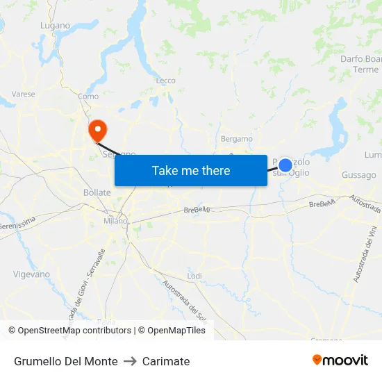 Grumello Del Monte to Carimate map