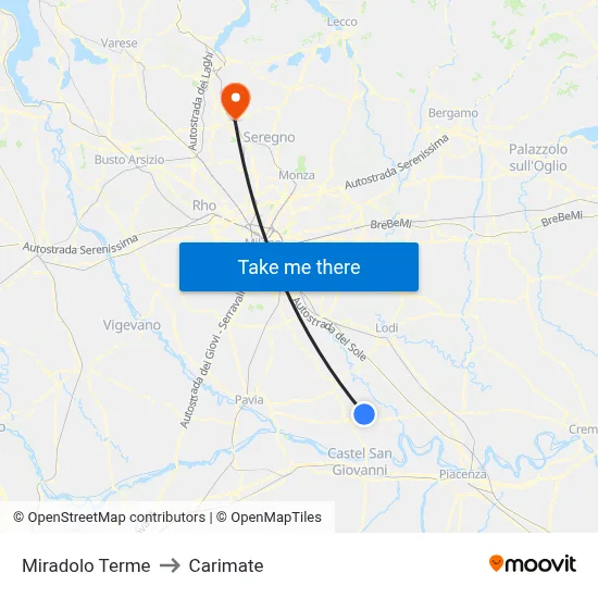 Miradolo Terme to Carimate map