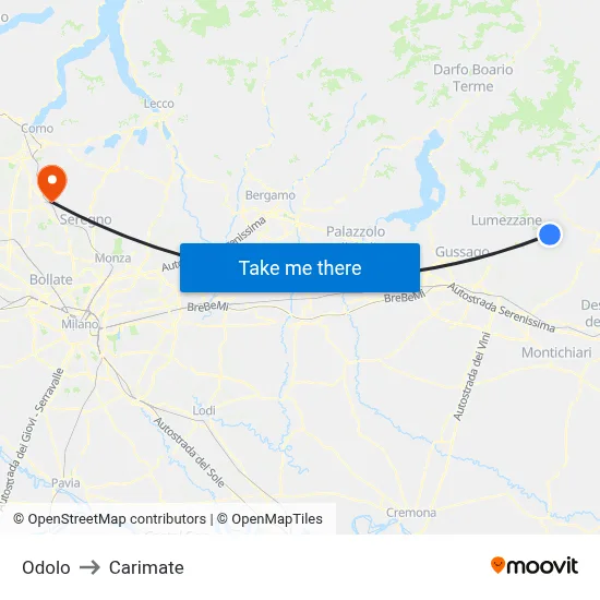 Odolo to Carimate map