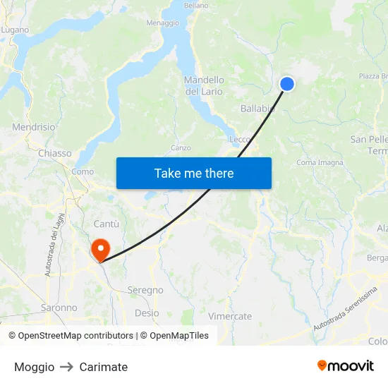 Moggio to Carimate map